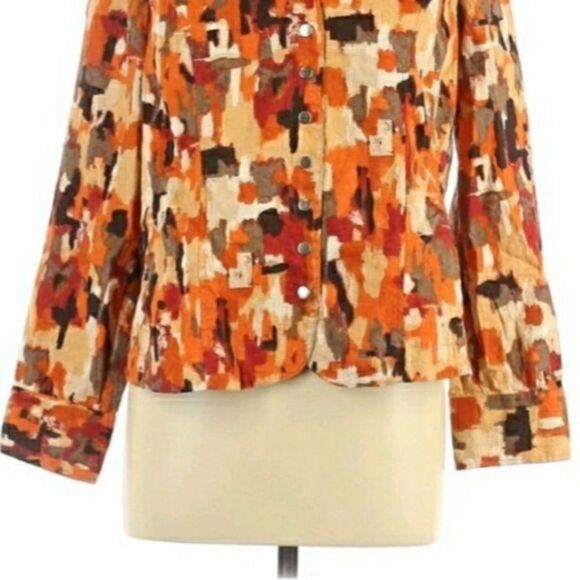 Christopher & Banks Retro 70's Hippie Shirt Shaket Jacket Warm Calico Sz L - Picture 5 of 12